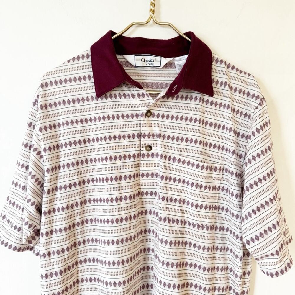 Vintage 80s Classics by Palmland Burgundy Striped Diamond Retro Polo Shirt L - Picture 2 of 6